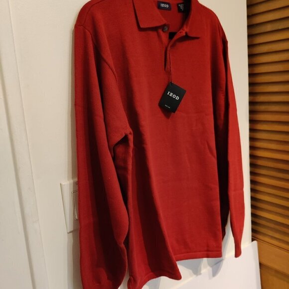Izod Polo, long sleeved, men's red in a soft 100% cotton. Sz L - Picture 1 of 4